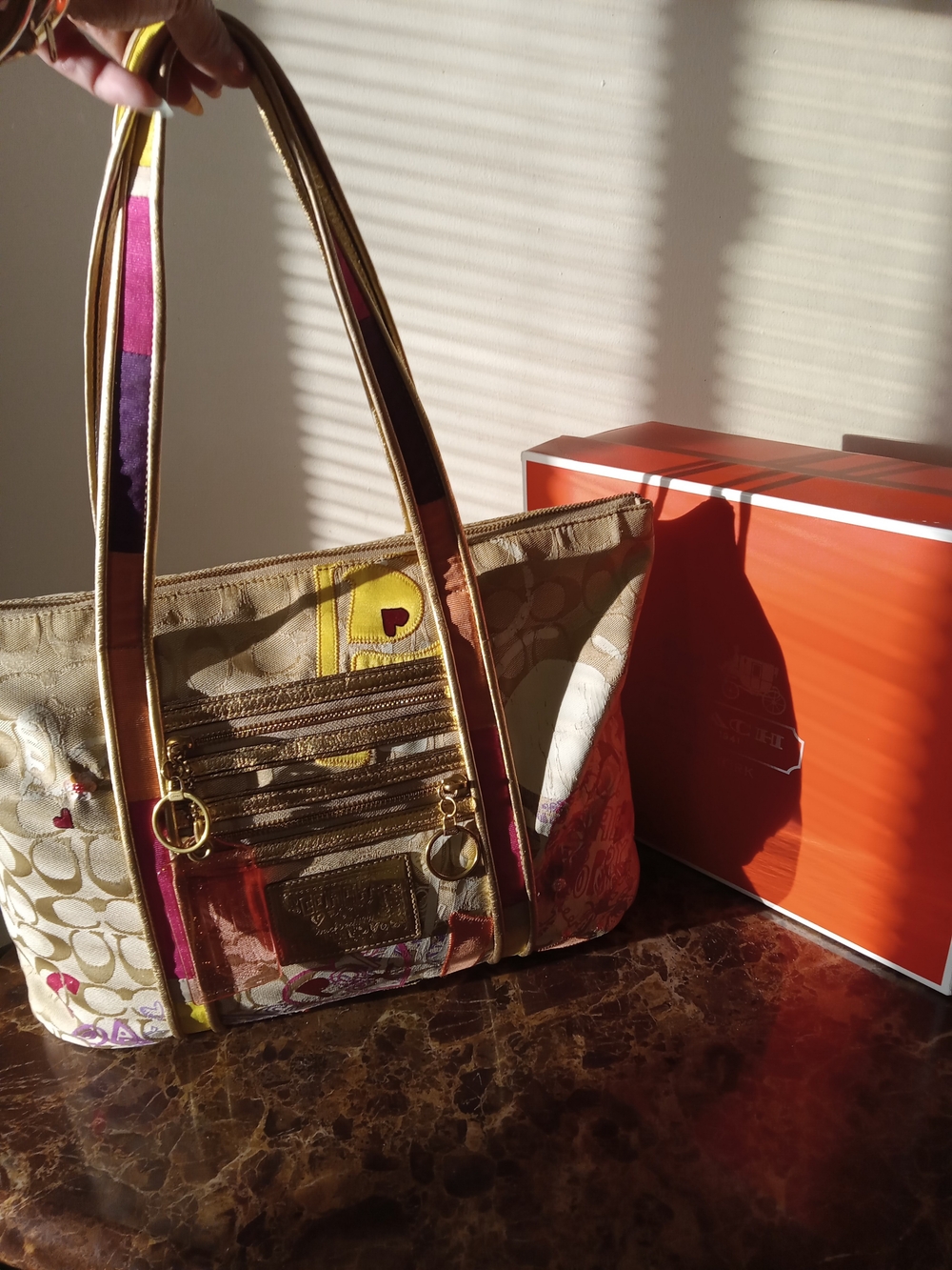 Coach Yellow/Gold Leather-Trim Tote Interior - Picture 9 of 15